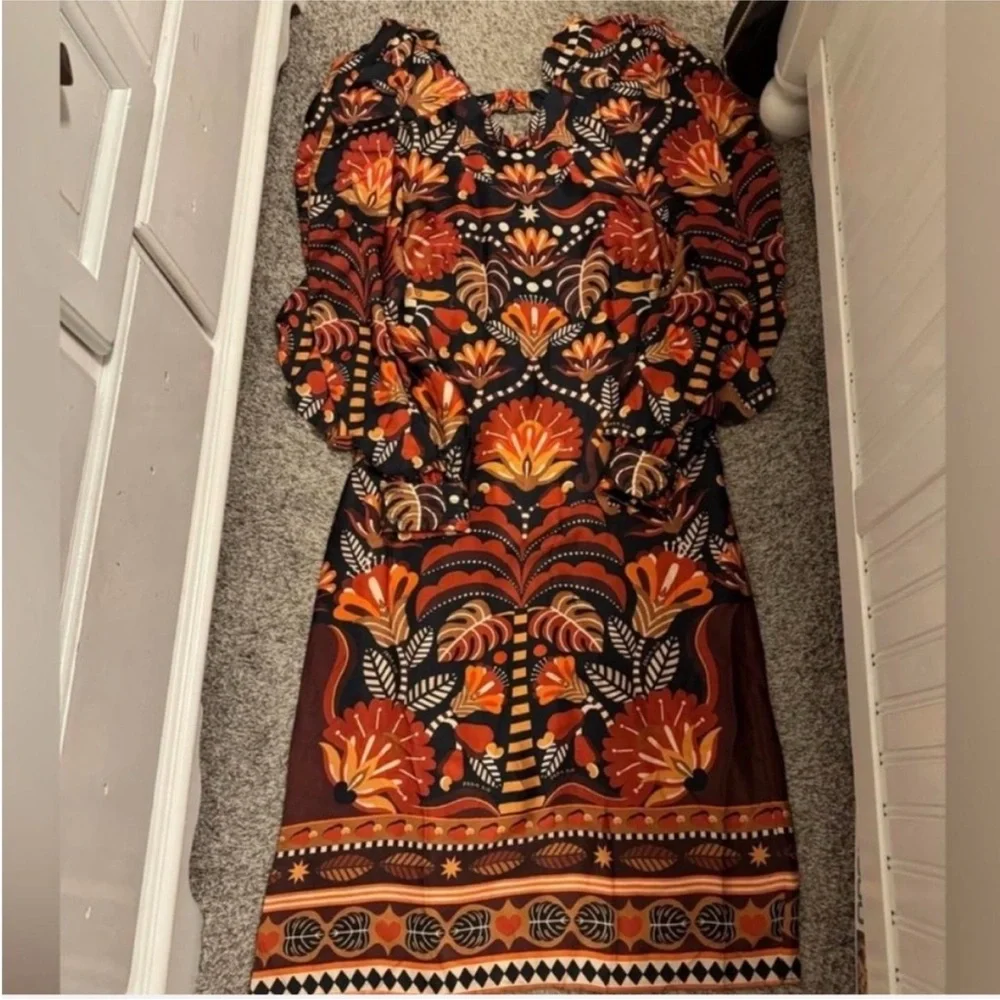 FARM Rio Long Sleeve Dress - Black, Orange, Red - Picture 2 of 4
